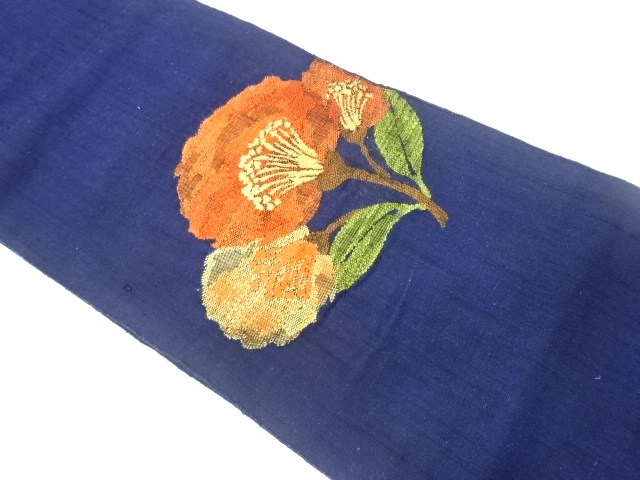 手織り紬花模様織り出し名古屋帯